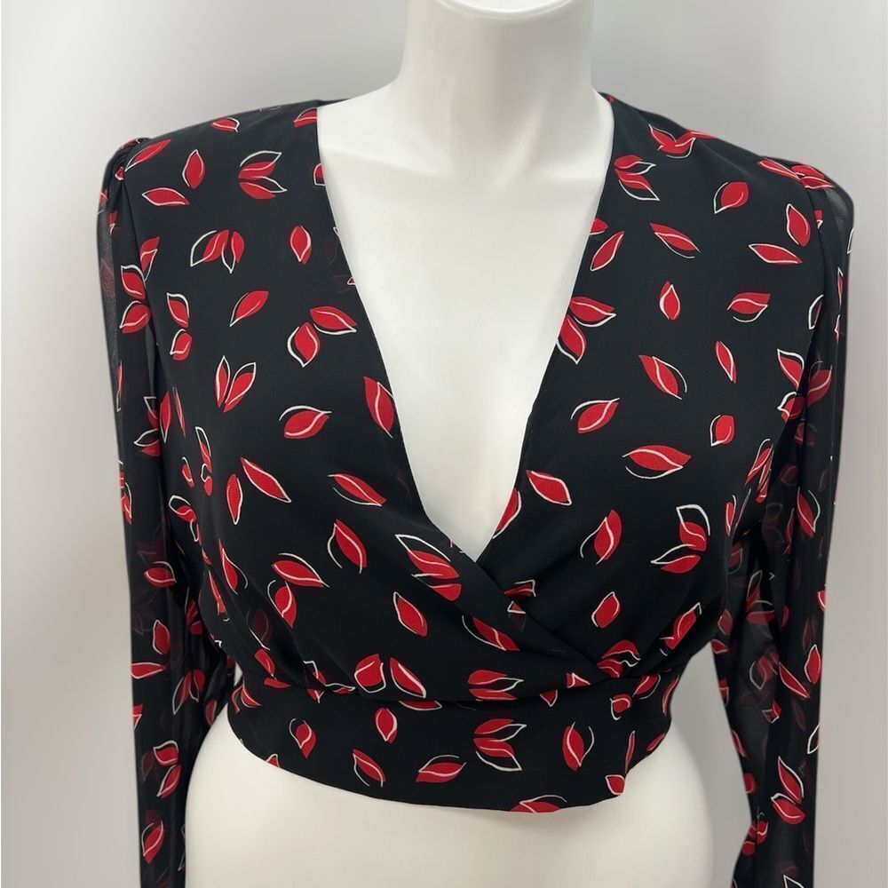 Express Black and Red Wrap Crop Blouse